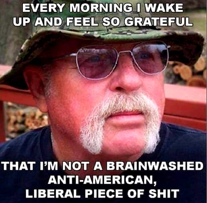 Political, Brainwashed boomer memes Political, Brainwashed text: EVERY MORNING WAKE UP AND FEEL'*OAGRATEFUL THAT I'M NOT A BRAINWASHED ANTI-AMERICAN, LIBERAL PIECE OF SHIT 