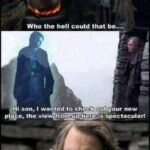 Star Wars Memes Sequel-memes, Luke, Anakin, Yoda, Rey, Return text: "Knock, Knock" Who the hell could that be..:: WHi son, wagted to check out your new place, the viewt@.Om up