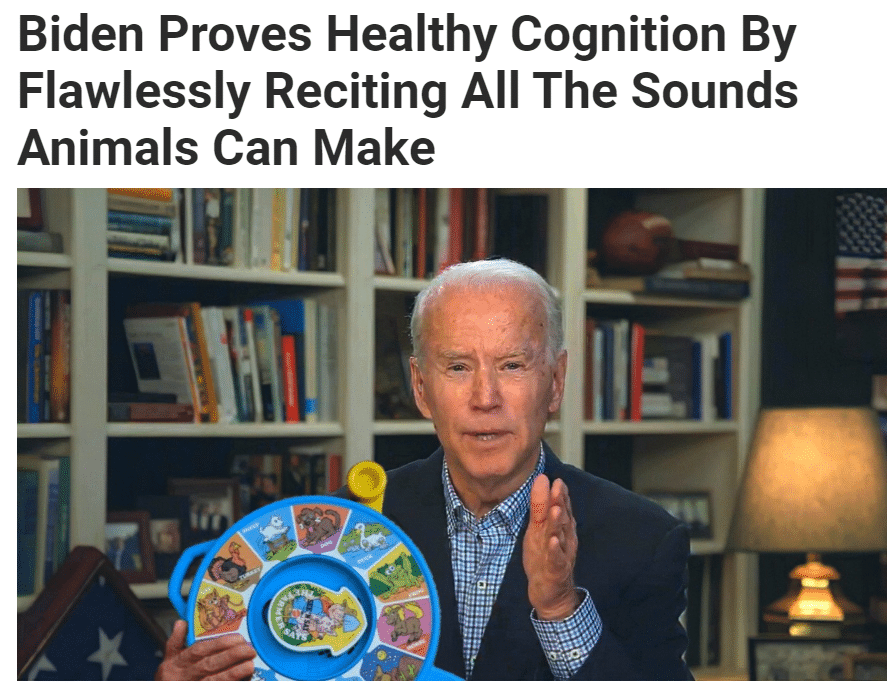 Political,  Political Memes Political,  text: Biden Proves Healthy Cognition By Flawlessly Reciting All The Sounds Animals Can Make 