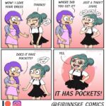 Comics Thanks, it has pockets! (from eirinnske_comics), Thanks text: WOW! 1 LOVE YOUR DRESS THANKS! WHERE DID YOU CET IT? YES, JUST A THRIFT STORE O DOES IT HAVE POCKETS? DON