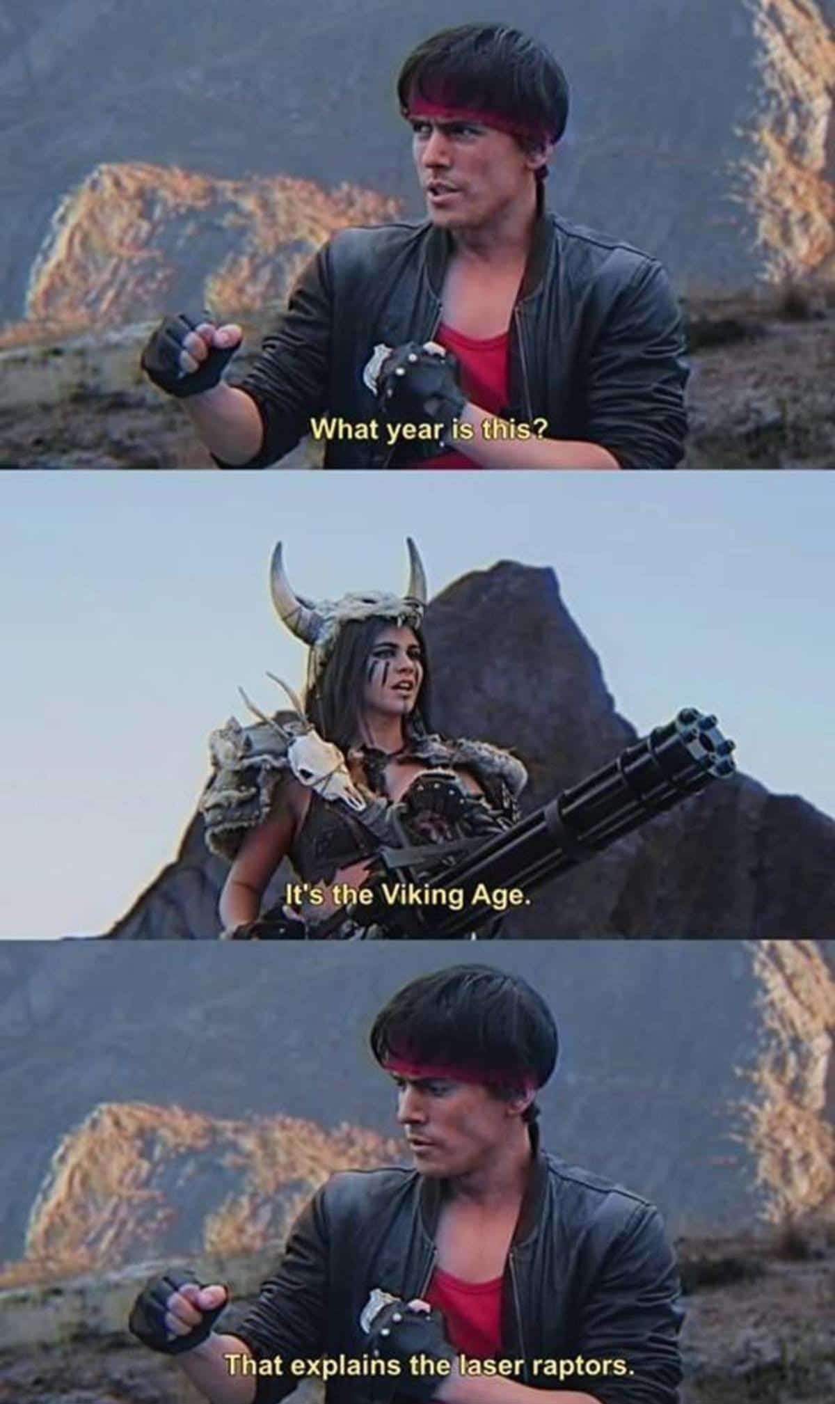 History, Viking Age History Memes History, Viking Age text: What year..ihls? Viking Age. That explaihs the(laser raptors. 