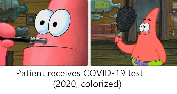 Spongebob, Stabbed Spongebob Memes Spongebob, Stabbed text: Patient receives COVID-19 test (2020, colorized) 