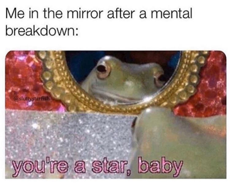 Wholesome memes,  Wholesome Memes Wholesome memes,  text: Me in the mirror after a mental breakdown: you0reia .taw baby 