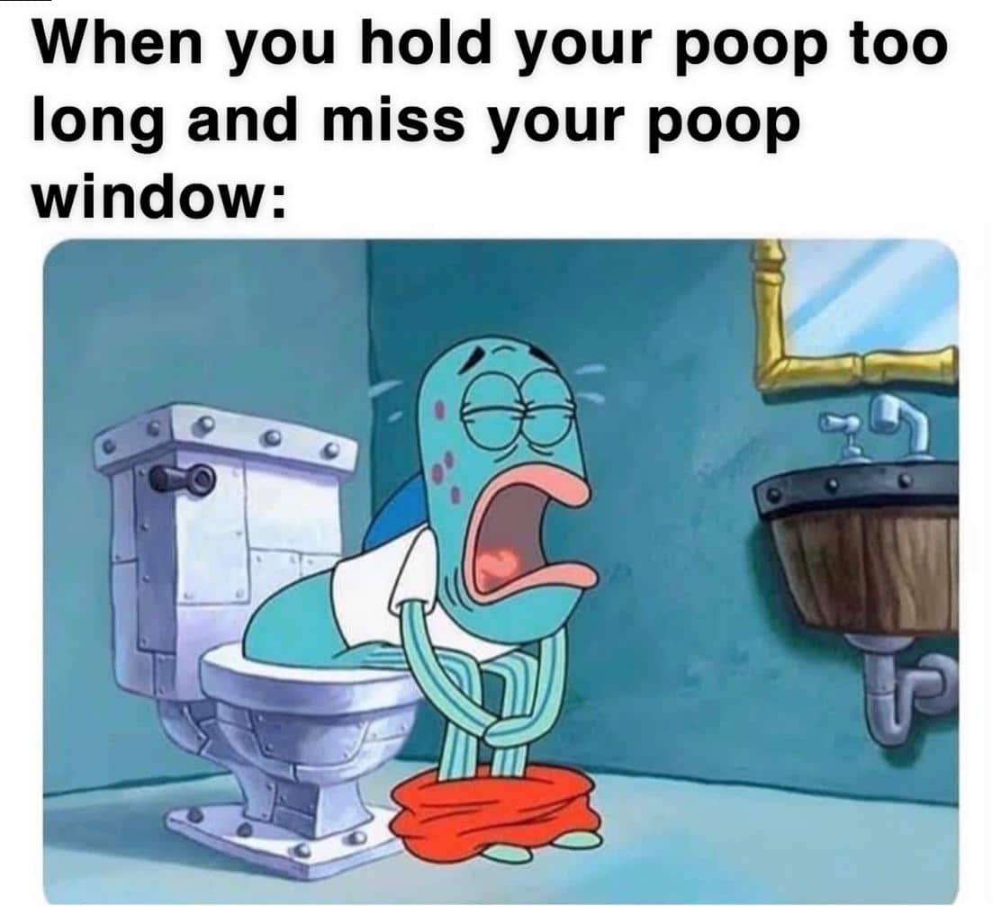 Spongebob,  Spongebob Memes Spongebob,  text: When you hold your poop too long and miss your poop window: 111411— 