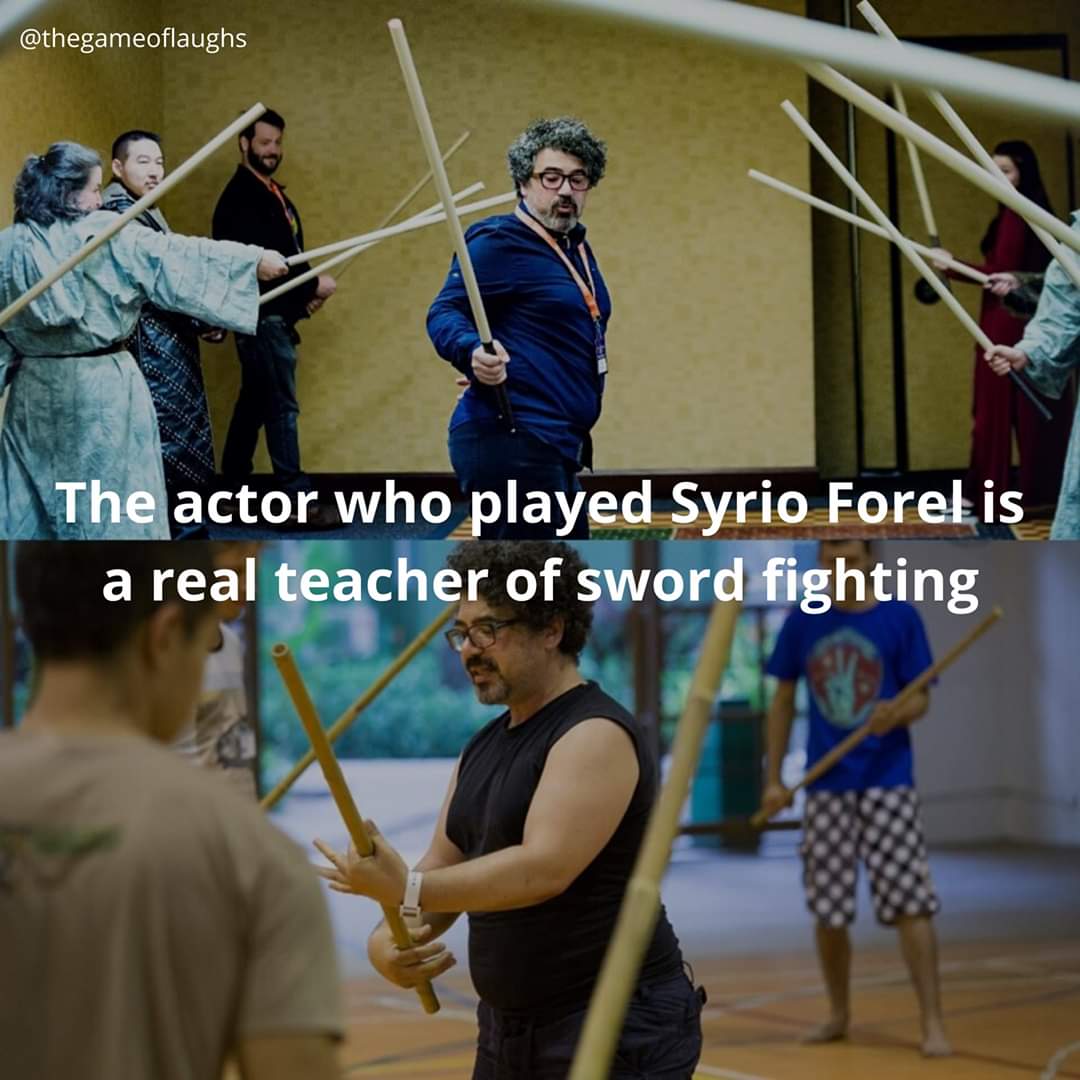 Game of thrones,  Game of thrones memes Game of thrones,  text: @thegameoflaughs u The actor whppIayedéyrio.ForeEis a real teacher of sword fighting 