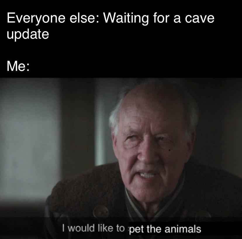 Minecraft,  minecraft memes Minecraft,  text: Everyone else: Waiting for a cave update I would like to pet the animals 