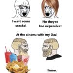 other memes Funny, Dad, Karen, No, Lucky, Deadpool text: At the cinema with my Mum I want some snacks! No they