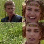 Anakin Disappearing in front of Padme Prequel meme template blank