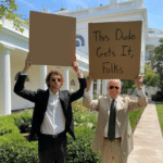 Biden and Dudewithsign holding signs Opinion meme template