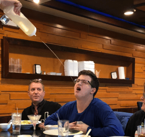 Chef giving sake to man while another man watches Another meme template