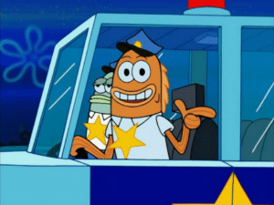 Spongebob cops pointing Smiling meme template