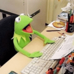 Kermit yelling at computer Frog meme template blank