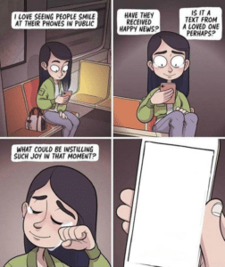 Looking at phone comic Wholesome meme template