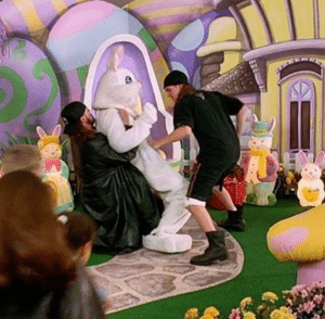 Jay and Silent Bob punching Easter Bunny Bunny meme template