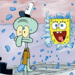 Spongebob surprising Squidward through wall Spongebob meme template blank