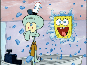 Spongebob surprising Squidward through wall  Surprised meme template