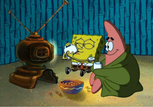 Spongebob and Patrick watching TV Wholesome meme template
