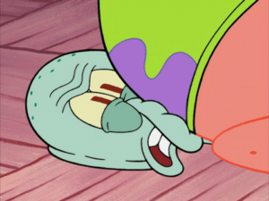 Patrick crushing Squidward with his butt Patrick meme template