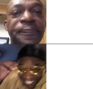 Sad black man vs. cool black man Drake meme template