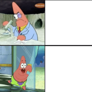 Smart patrick and running dumb Patrick  Spongebob meme template