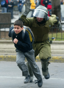 Riot police chasing kid Cop meme template