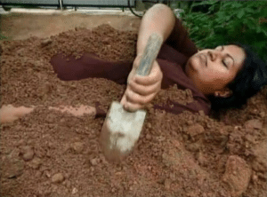Woman burying herself Digging meme template
