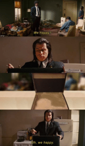 Vincent opening briefcase Pulp Fiction meme template