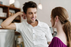 Man flirting with woman Stock Photo meme template