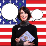 American Christian woman holding Bible Political meme template blank  Political, Opinion, Speaking, Saying, Talking, Christian, Bible, Jesus, American, Flag