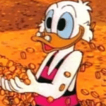 Scrooge McDuck holding gold coins Happy meme template blank  Happy, Scrooge McDuck, Money, Gold, Coin, Rich, Animal, Duck