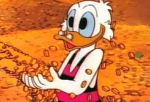 Scrooge McDuck holding gold coins Rich meme template