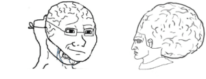 Brain Mask Wojak vs. Big Brain Chad Wojak Angry meme template