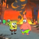 Spongebob and Patrick in burning city Spongebob meme template blank  Spongebob, Patrick, Burning, City, Destruction, Happy, Proud, Pride, Destroying
