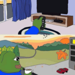 Pepe watching TV and then drinking coffee Frog meme template blank  Frog, Pepe, Watching, TV, Happy, Comfortable, Drinking, Coffee, Food, Opinion