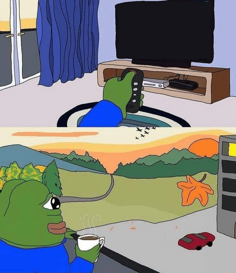 Meme Generator Pepe Watching Tv And Then Drinking Coffee Newfa Stuff