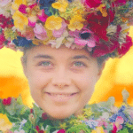 Girl happy with flowers Happy meme template blank  Happy, Dani, Midsommar, Girl, Woman, Flower, Crown, Movie