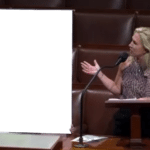 MTG bringing a meme to Congress Holding Sign meme template blank  Holding Sign, Political, MTG, Marjorie Taylor Green, Stupid, Pointing, Opinion, Showing