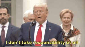 Trump “I don’t take responsibility at all”  Political meme template