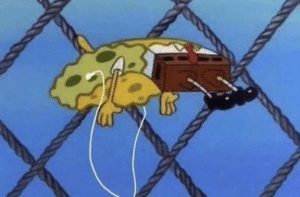 Spongebob floating with earbuds Music meme template