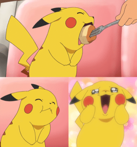 Pikachu eating food Wholesome meme template
