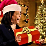 Kamala with gift Christmas meme template blank  Kamala Harris, Holding, Gift, Christmas, Present, Holiday, Political, Laughing