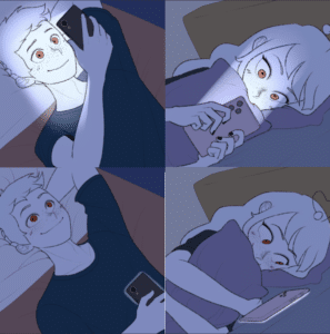 Couple texting in bed Boy meme template