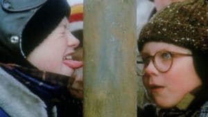 Christmas story licking pole Dumb meme template