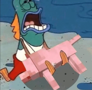 Holding dead Minecraft wolf Spongebob meme template