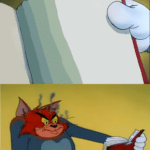 Tom Cat angry looking at book (blank) Tom and Jerry meme template blank