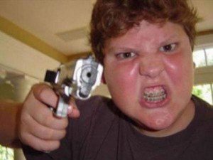 Kid threatening you with gun Angry meme template