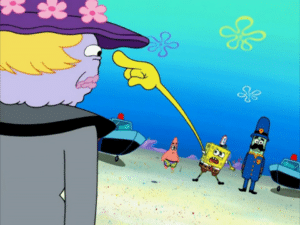Spongebob pointing at woman Cop meme template
