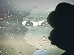 Pepe sad looking out window Frog meme template