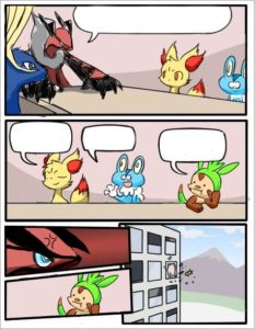 Pokemon board meeting Chimera meme template