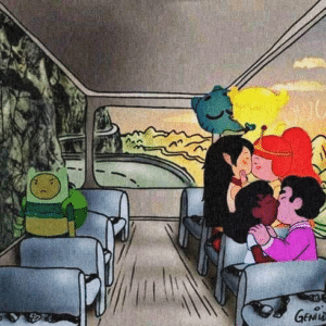 Finn sad while couples kiss on bus Bus meme template